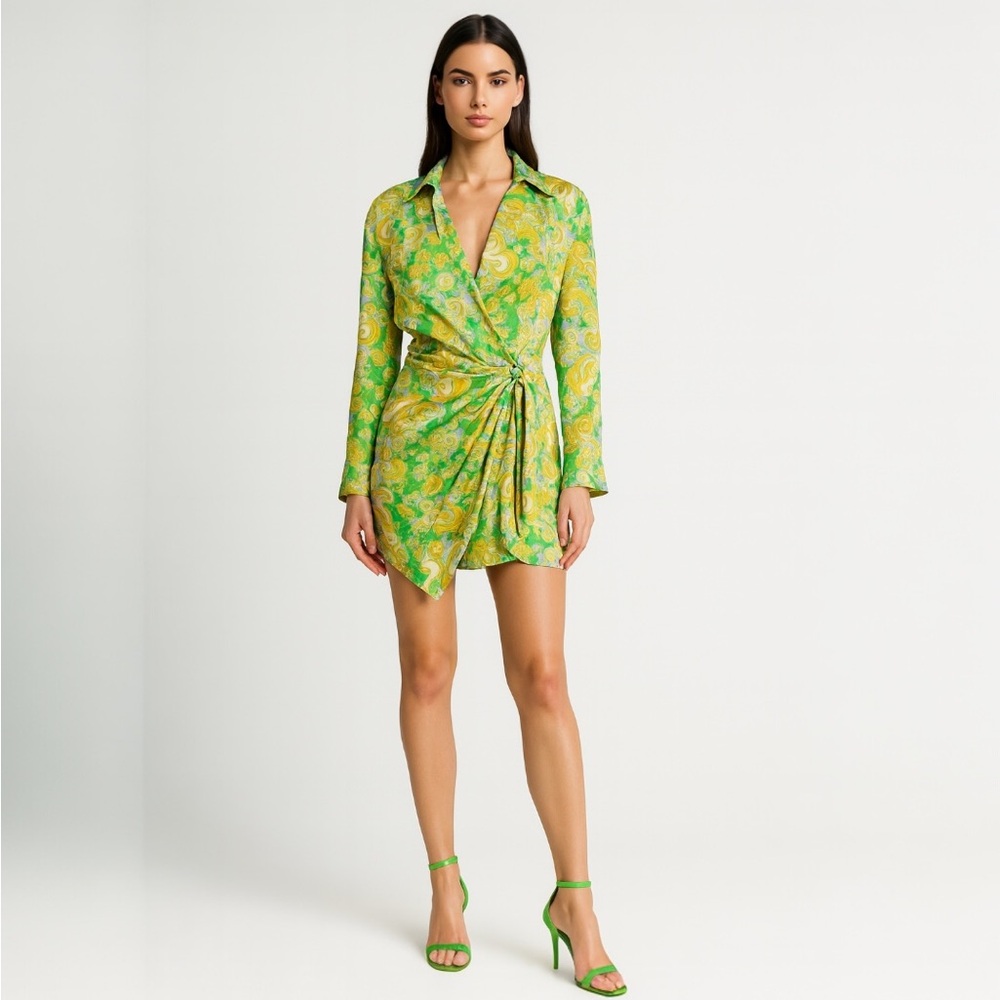 Zara Retro Floral Satin Wrap Mini Dress | Size Small